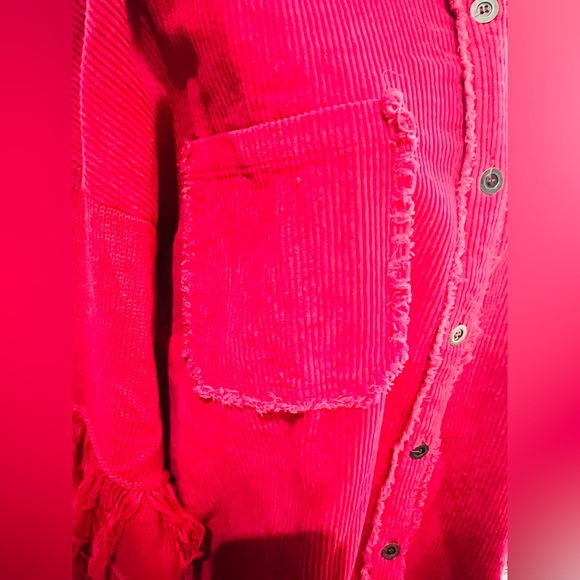 New with Tags Umgee Hot Pink Corduroy Fringe  Jacket Shacket sz Medium oversize - Picture 2 of 11